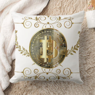 Coussin Bitcoin Gold Coin argent numérique blanc