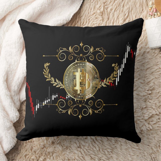 Coussin Bitcoin Gold Coin argent numérique noir rouge blan (Couverture)