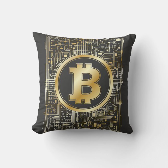 Coussin Bitcoin Logo Crypto Circuit Board Cryptomonnaie (Recto)
