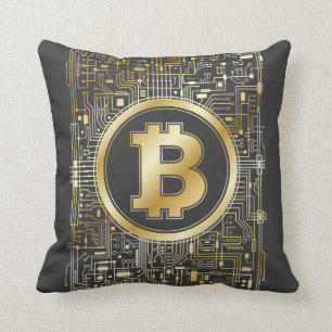 Coussin Bitcoin Logo Crypto Circuit Board Cryptomonnaie