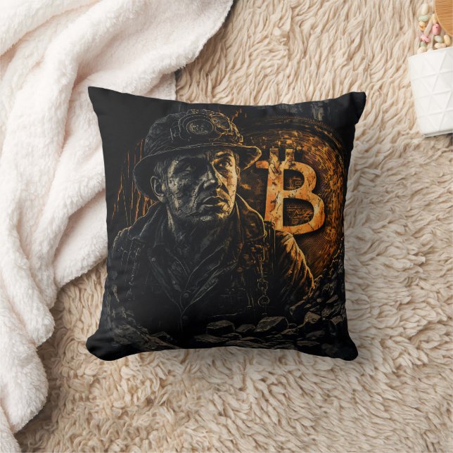 Coussin Bitcoin miner cryptocurrency mining design (Couverture)