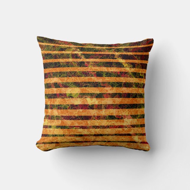 Coussin Bizarre rayures orange et petits carrés en lignes (Recto)