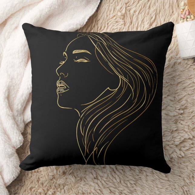 Coussin Black Background Line Art Woman Pillow (Couverture)