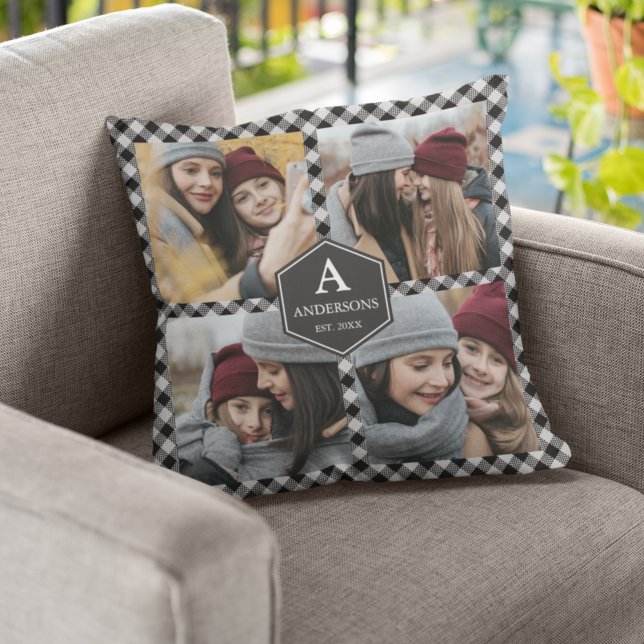Coussin Black Buffalo Plaid Lumberjack Photo Collage (Créateur téléchargé)