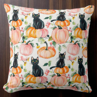 Coussin Black Cats on Pumpkins Fall Halloween