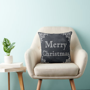 Coussin Black Chalkboard White Swirl Joyeux Noël