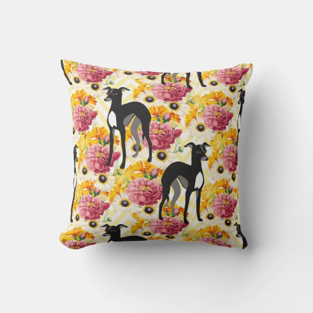 Coussin Black et Blanc Italien Greyhounds ou Whippets (Recto)