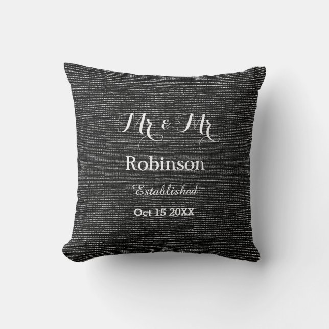 Coussin Black Et Blanc Personnalisé Gay Mariage Amour (Recto)