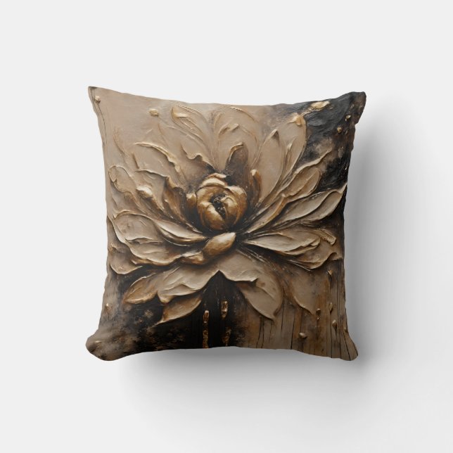 Coussin Black Gold Beige Brown Abstrait (Recto)