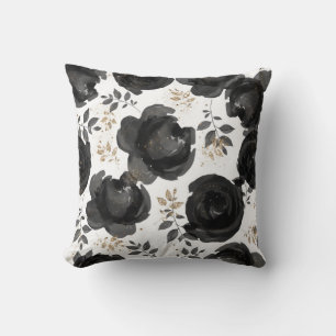Coussin Black Gold Floral Glam Feuilles Shabby Chic