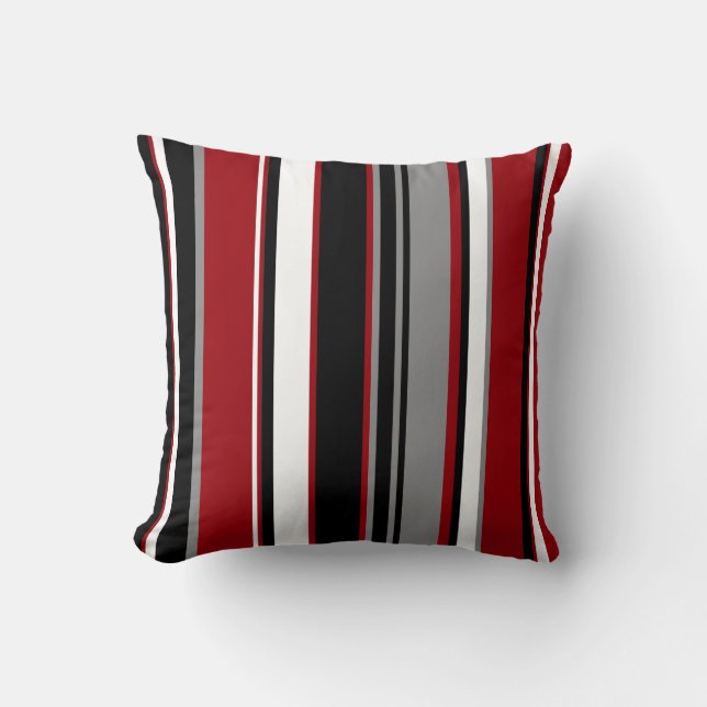 Coussin Black, Gray Red and White Stripes (Recto)