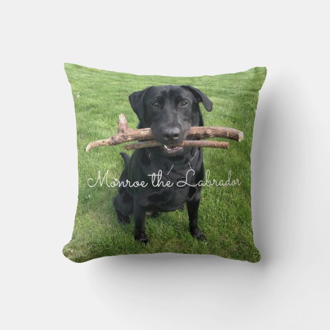 Coussin Black Lab avec deux bâtons Photo et nom du chien (Recto)