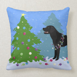 Coussin Black Lab dans la forêt Décoration de l'arbre de N