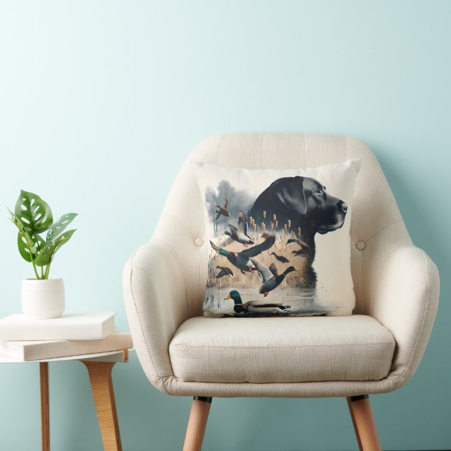 Coussin Black Labrador Retriever et Canards (Chaise)