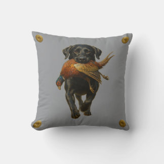 Coussin Black Labrador Retriever & Pheasant throw cushion