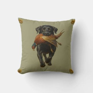 Coussin Black Labrador Retriever & Pheasant throw cushion