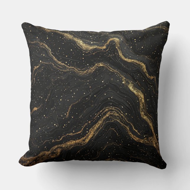 Coussin Black Marble Gold Veins Luxury Abstract (Recto)