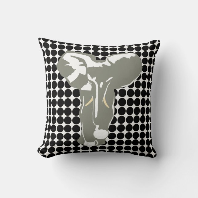 Coussin Black Safari point avec Pop Art Elephant (Recto)