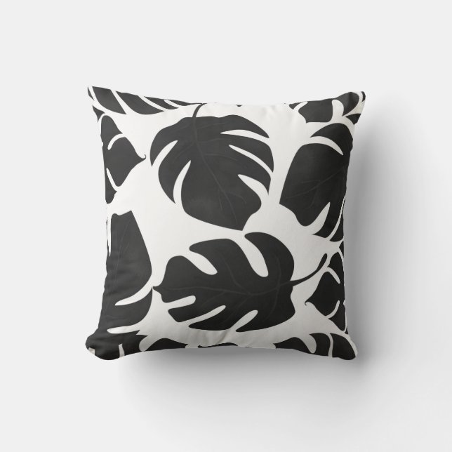 Coussin Black Tropical Feuille Summer Glam Botanique (Recto)