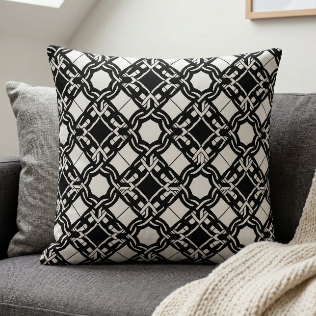 Coussin Black White Art Deco Interlaced Pattern (Créateur téléchargé)