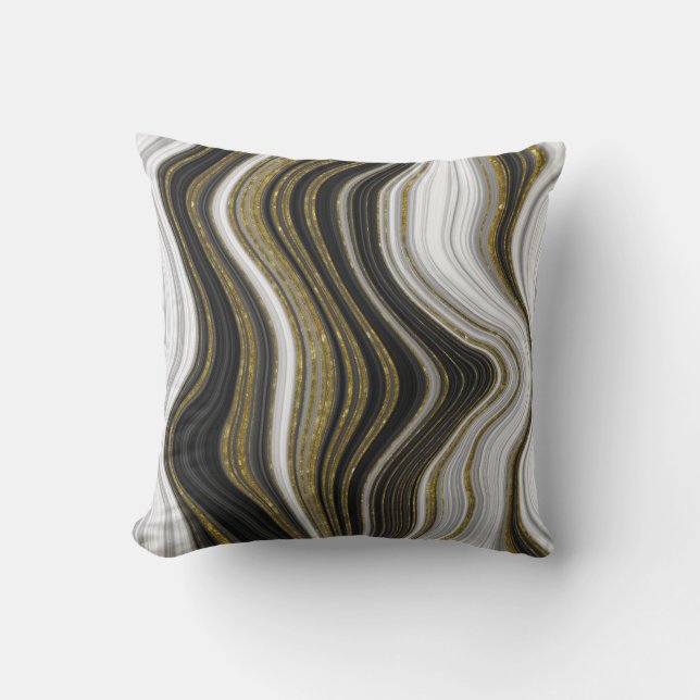 Coussin Black White & Gold Chic Swirl Modern    AbstractTh (Recto)