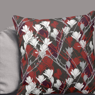 Coussin Black White Gray & Red Floral Design