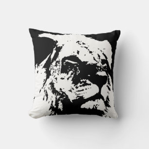 Coussin Black & white lion pop art