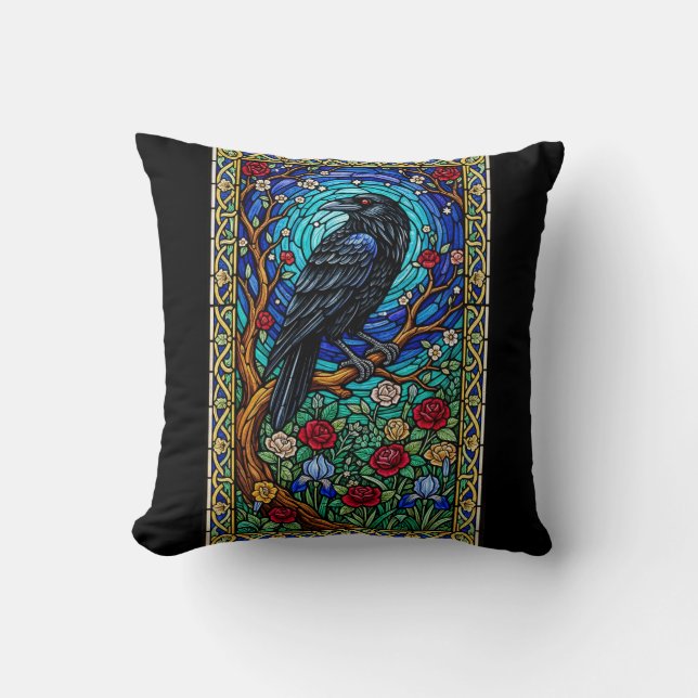 Coussin Blackbird Verre Tiré Corvid Corvid Coraven (Recto)