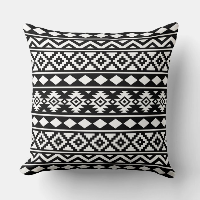 Coussin Blanc aztèque du motif III d'essence sur le noir (Recto)