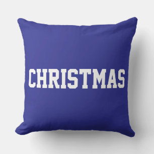 Coussin Blanc CHRISTMAS Texte Gras Sur Bleu Profond Festif