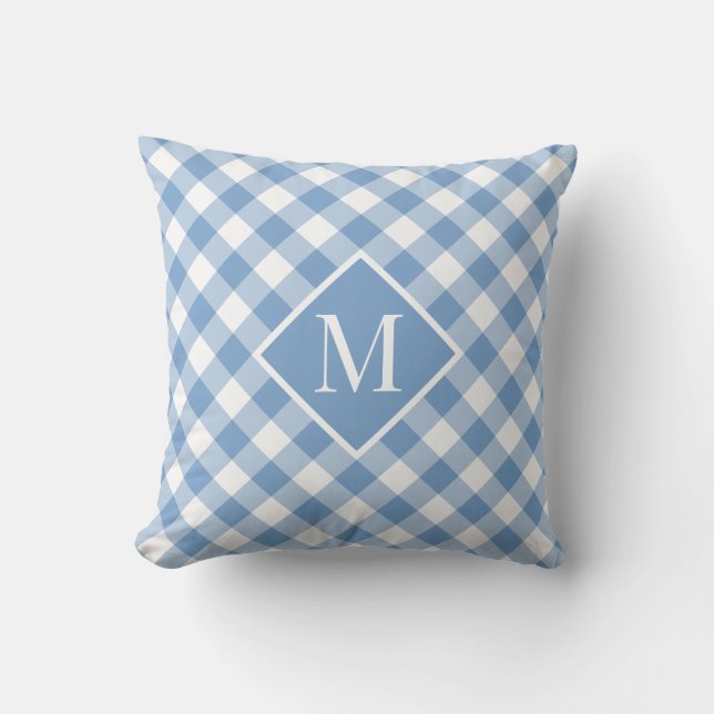 Coussin Blanc clair En vichy Vérifier Motif Monogramme (Recto)