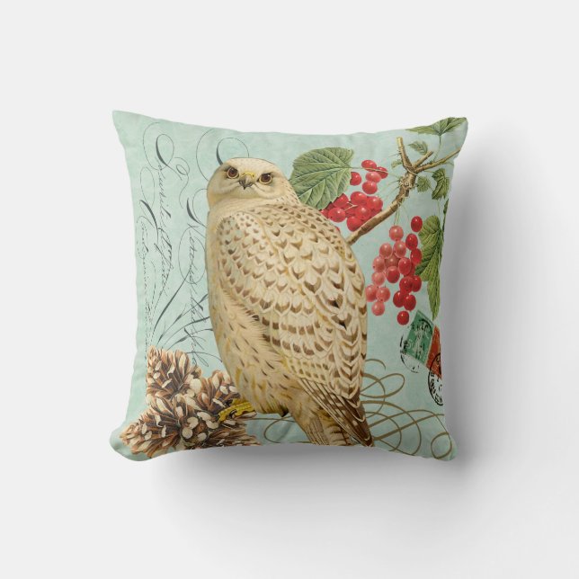 Coussin blanc de hibou d'hiver vintage (Recto)