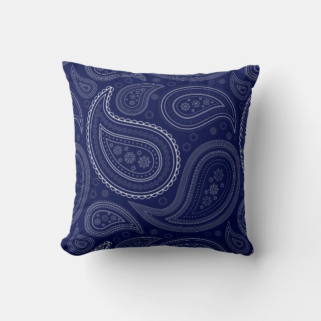 Coussin Blanc de Paisley sur le carreau de bleu marine (Recto)