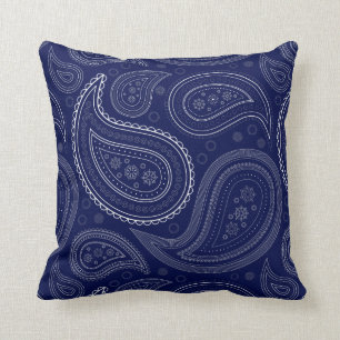 Coussin Blanc de Paisley sur le carreau de bleu marine