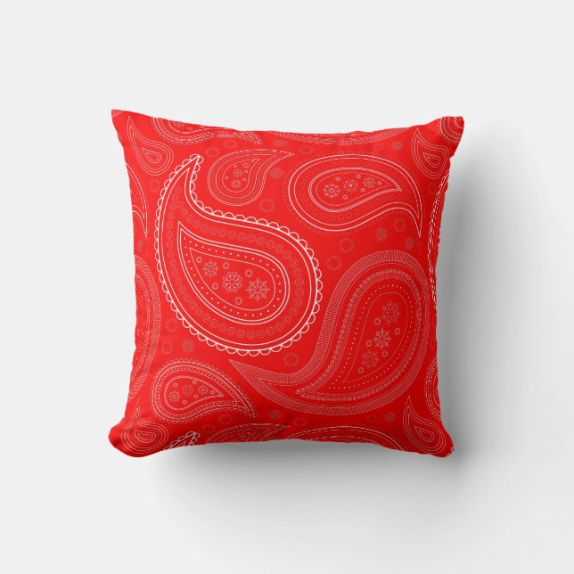 Coussin Blanc de Paisley sur le carreau rouge (Recto)