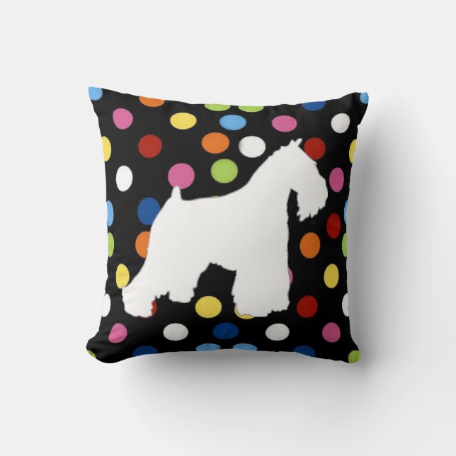 Coussin blanc de point de polka de Schnauzer (Recto)
