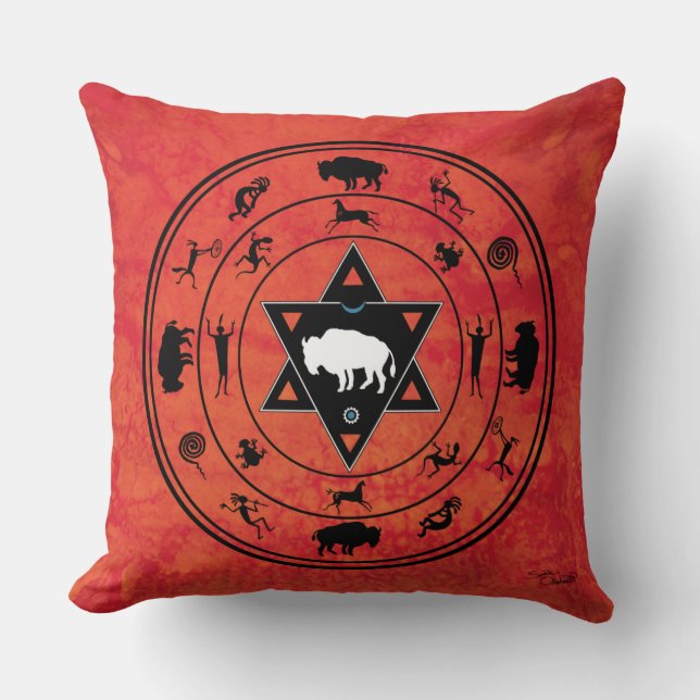 Coussin blanc de roue de médecine de Buffalo (Recto)