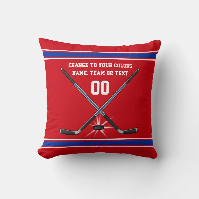 Coussin blanc et bleu rouge d'hockey pour le (Recto)