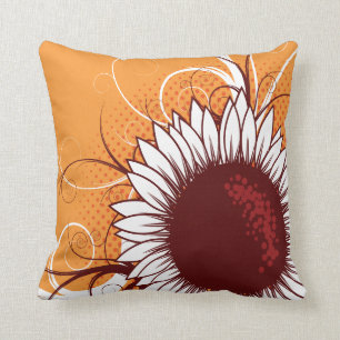 Coussin Blanc et fleur de Bourgogne sur l'orange