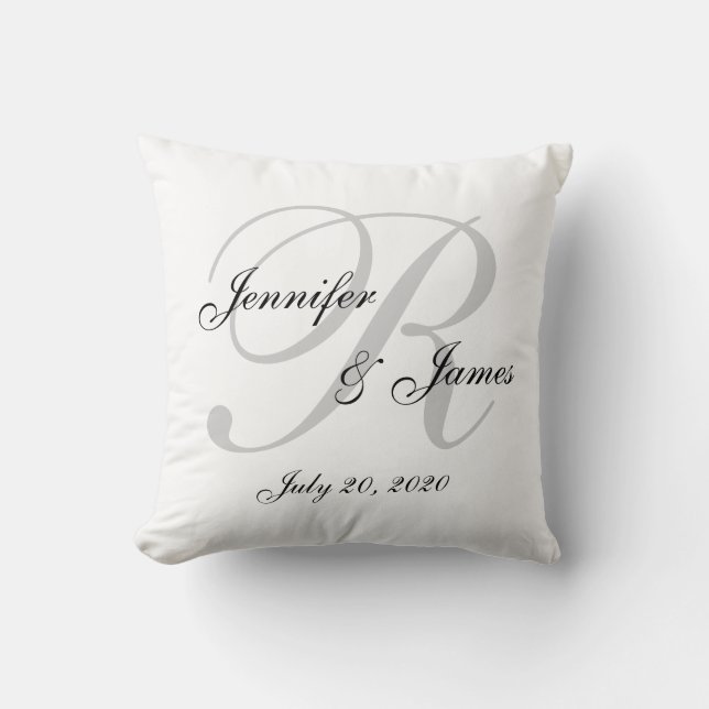 Coussin blanc et gris de souvenir de mariage de (Recto)