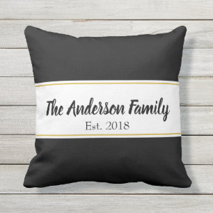 Coussin Blanc fait sur commande de noir de nom de famille
