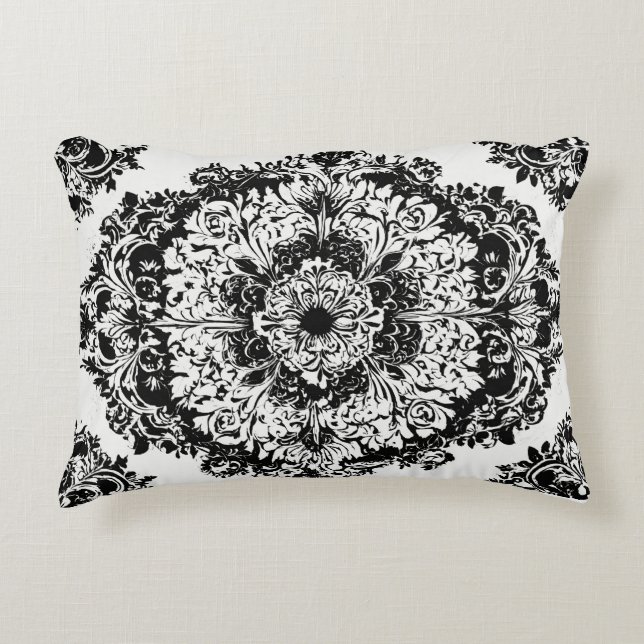 Coussin blanc floral noir (Devant)