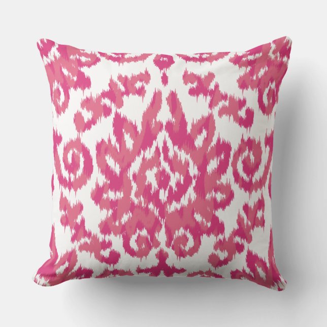 Coussin Blanc Girly ethnique lunatique d'Ikat Boho et rose (Recto)