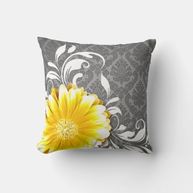 Coussin Blanc jaune gris de la damassé | de fantaisie de (Recto)