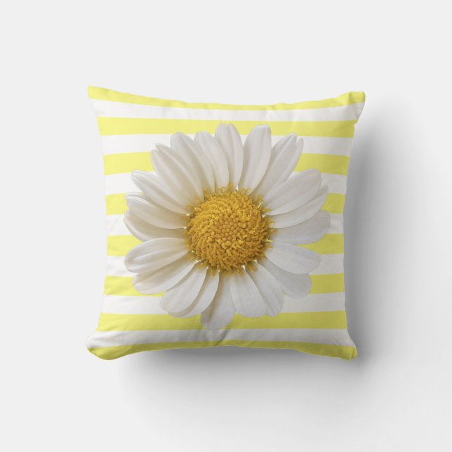 Coussin Blanc marguerrier Jaune et blanc rayé (Recto)