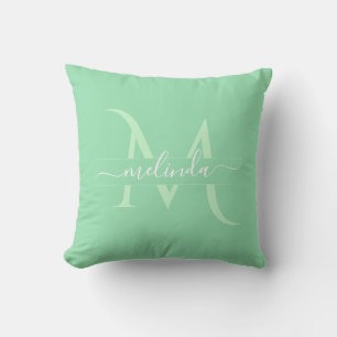 Coussin Blanc Menthe Moderne Monogramme Partagé Nom Person