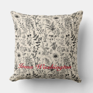 Coussin Blanc noir antique vieux botanique 3