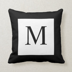 Coussin blanc noir de monogramme