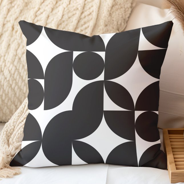 Coussin Blanc Noir Géométrique Abstrait Mid Century Modern (Créateur téléchargé)