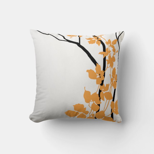 Coussin Blanc orange de mandarine des fleurs de cerisier | (Recto)
